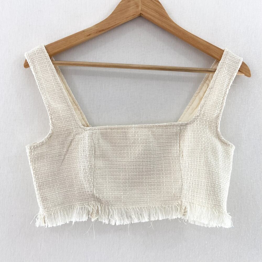 MISSGUIDED Women's Tweed Fringe Crop Cami Top size 6